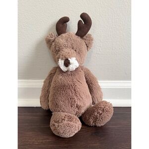 Jellycat Medium Bashful Reindeer Plush Brown White Stuffed Animal BAS3R 12" Used
